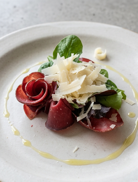Bresaola with spinach and Parmigiano