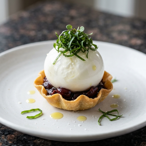 Molecular burrata on pasta shell