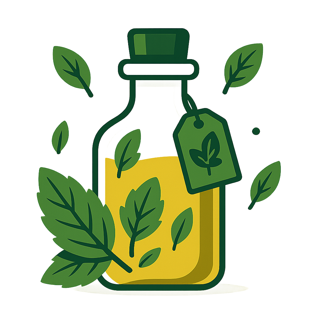 Basil oil in a bottle