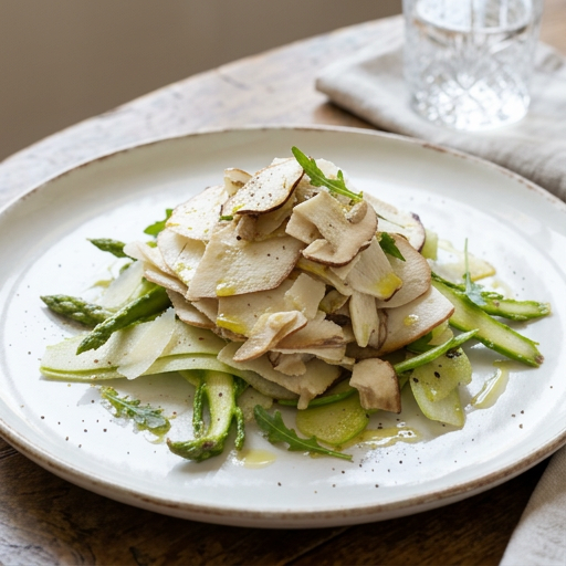 Raw shaved porcini and asparagus salad
