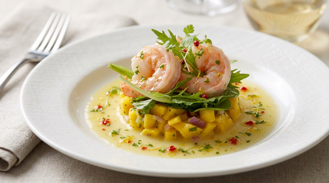 Mango shrimp salad with mizuna