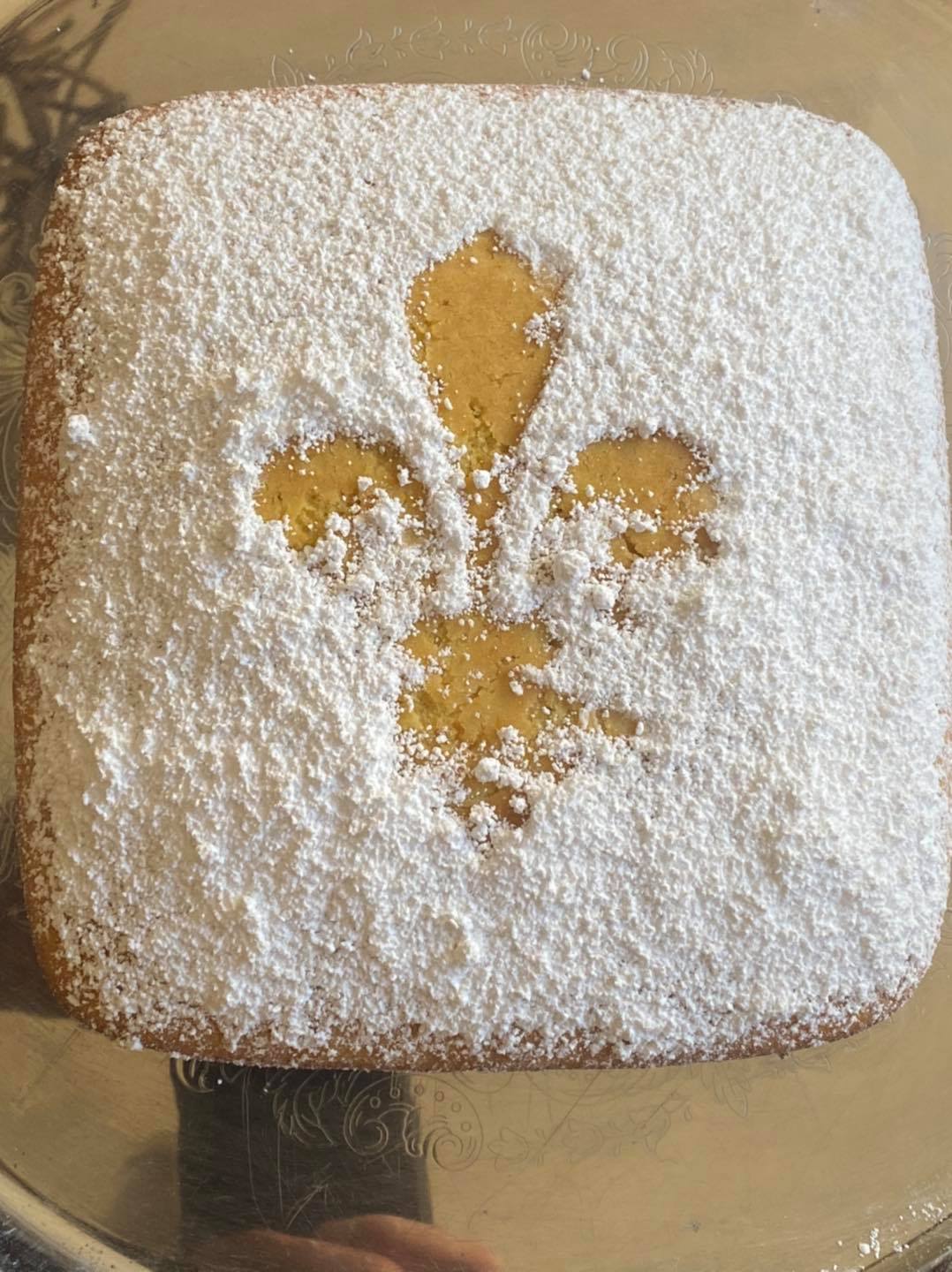 Schiacciata Fiorentina: traditional Florentine carnival cake dusted with cocoa fleur-de-lis